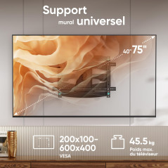ONKRON Support Mural TV Orientable pour 40-75 Pouces, Fixation Murale TV Poids de 45,5 kg, Bras Télé VESA 200x100-600x400, Accro