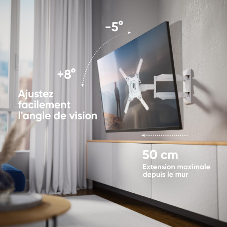 ONKRON Support Mural TV pour 32-65 Pouces Poids de 35 kg, Bras Television Mural VESA 100x100-400x400, Support TV Mural Orientabl