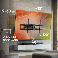 ONKRON Support TV Mural pour 42-120 Pouces Écrans Lourds jusqu'à 100 kg, Accroche Tele VESA 200x100-1000x600, Support Mural TV O