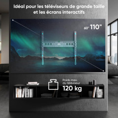 ONKRON Support Mural TV Fixe 60-110 Pouces Téléviseur Jusqu’à 120 kg, Accroche Television Murale VESA 200x200-900x600, Fixation