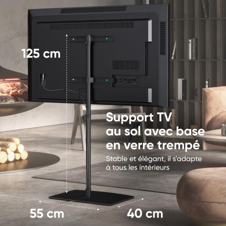 ONKRON Support TV Sol en Verre Trempé pour 30-60 Pouces jusqu'à 41 kg, Pied de Tele Universel VESA 100x100-400x400, Support TV s