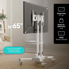 ONKRON Support TV roulettes avec Etagere pour 32-65 Pouces TV, Meuble TV Roulette Poids de 45 kg - Ecran sur Pied Mobile VESA 10