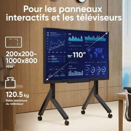 ONKRON Support TV roulettes pour 70-110 Pouces Écrans Interactifs & TVs, Pied Television Mobile Charge Max 125 kg, Support TV su