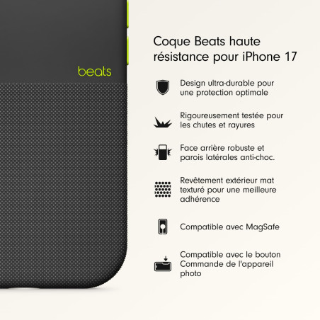 Beats Coque Haute résistance pour iPhone 17 équipée MagSafe avec Commande de l'appareil Photo, Protection Contre Les Chutes et L