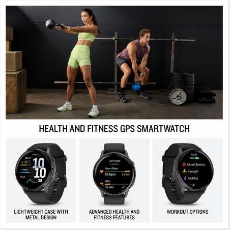 Garmin Venu 4, 45mm - Montres GPS connectées avancées Forme et santé avec écran Ultra-Lumineux et coloré, Lampe LED intégrée et