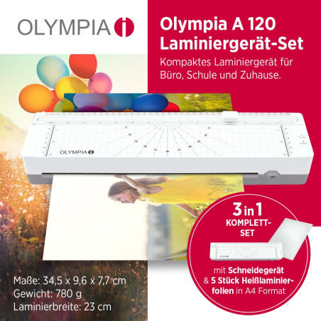OLYMPIA A 120 Combo Plastifieuse A4 | Plastifieuse compacte avec coupe-papier intégré | Pour films de plastification de 80 à 125