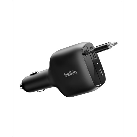 Belkin Chargeur de Voiture USB-C 75W avec Câble USB-C Rétractable, Compatible avec L'iPhone 17 Et 16, Galaxy S25, AirPods, Table