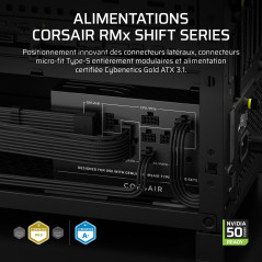 CORSAIR RM750x Shift Alimentation ATX entièrement modulaire - Câble 12 V-2x6 natif, ATX 3.1 et PCIe 5.1, Bouton de contrôle de l