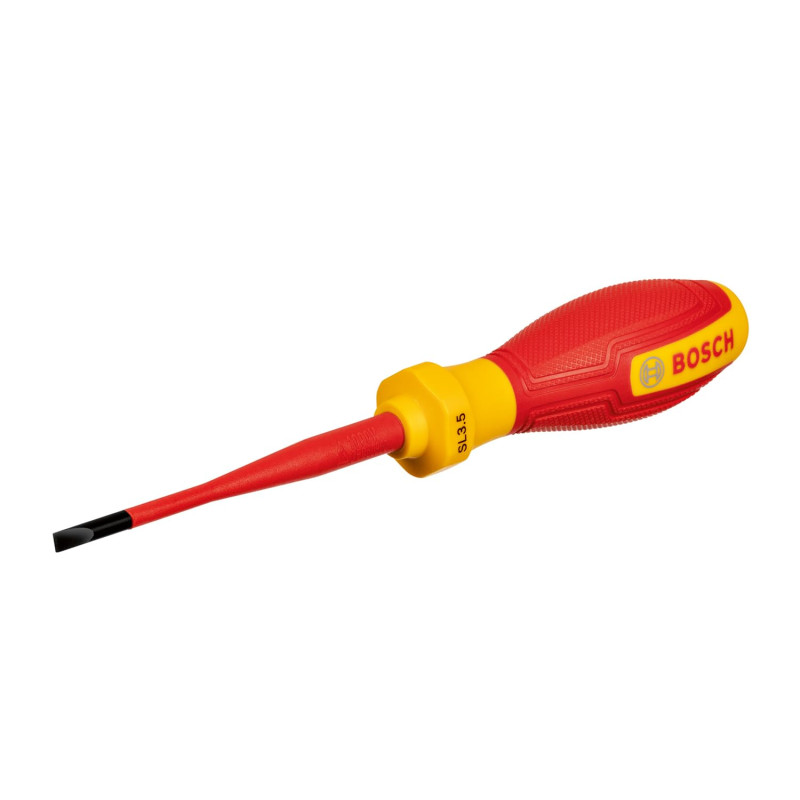 Bosch Professional tournevis VDE plat de 3,5x75 (certifié jusqu'à 1 000 V, isolé avec du polypropylène (PP) et un élastomère the Bosch Professional tournevis VDE plat de 3,5x75 (certifié jusqu'à 1 000 V, isolé avec du polypropylène (PP) et un élastomère the