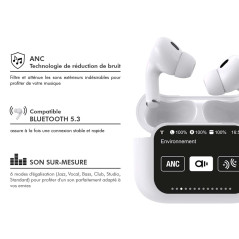 Force Power Écouteurs Bluetooth 5.3 sans Fil Play Touch XL avec Écran Tactile, Casque Bluetooth sans Fil Anti Bruit (ANC), 38h A