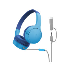 Belkin SoundForm Mini Casque Audio Enfant Filaire avec connecteurs USB-C et 3,5 mm, Micro et Autocollants, Volume de 85dB Max., 