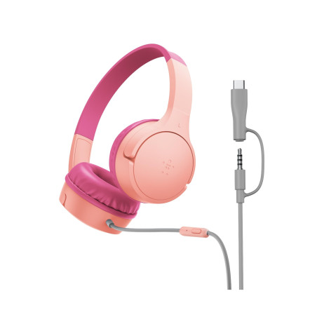 Belkin SoundForm Mini Casque Audio Enfant Filaire avec connecteurs USB-C et 3,5 mm, Micro et Autocollants, Volume de 85dB Max., 