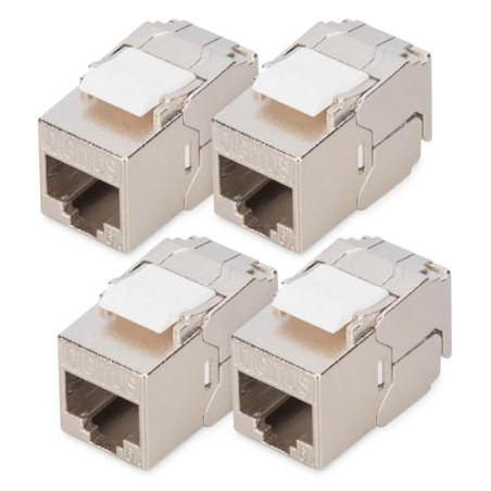 DIGITUS Module Keystone Cat-6A blindé – 4 pièces – Version courte – Prise RJ45 – 500 MHz 10GBase-T – AWG 26-22 – Design élégant