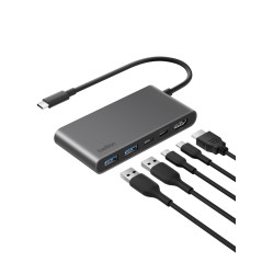 Belkin Hub USB-C 5 Ports avec HDMI 4K à 60 Hz, Power Delivery 100 W, Transfert de Données 5 Gbit/s, pour MacBook, iPad Pro, Chro