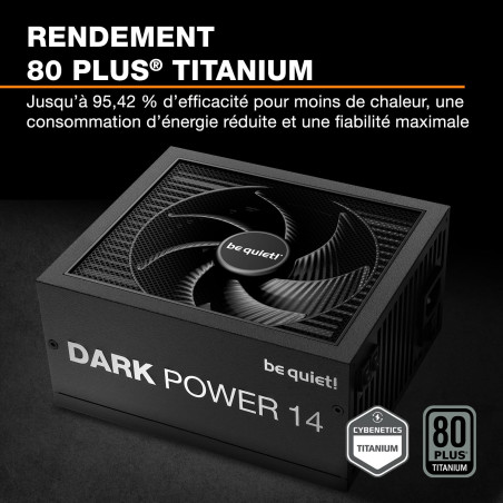 be quiet! Dark Power 14 850W, ATX 3.1, Certification 80 Plus Titanium, Alimentation modulaire, Refroidissement Actif & Semi-Pass