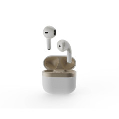 Gembird GMB-Audio Écouteurs Intra-Auriculaires TWS sans Fil, Blanc/Doré - Bluetooth 5.0 Avancé, Autonomie de Batterie Étendue, A