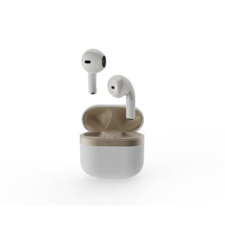 Gembird GMB-Audio Écouteurs Intra-Auriculaires TWS sans Fil, Blanc/Doré - Bluetooth 5.0 Avancé, Autonomie de Batterie Étendue, A