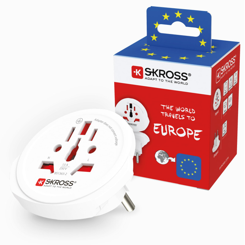 SKROSS World to Europe New Version, Adaptateur Compact, Adaptateur de Voyage Universel pour Europe, fiche Euro SKROSS World to Europe New Version, Adaptateur Compact, Adaptateur de Voyage Universel pour Europe, fiche Euro