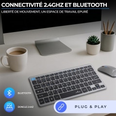 Bluestork - Pack Mini V2 Clavier Souris Sans Fil Rechargeable - Clavier sans fil AZERTY, Format Compact & Souris 1600 DPI - Doub