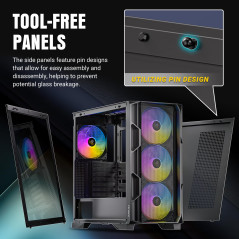 Antec AX-1000 E-ATX Boîtier de jeu en verre trempé pour tour moyenne ATX – Noir – 4 ventilateurs ARGB