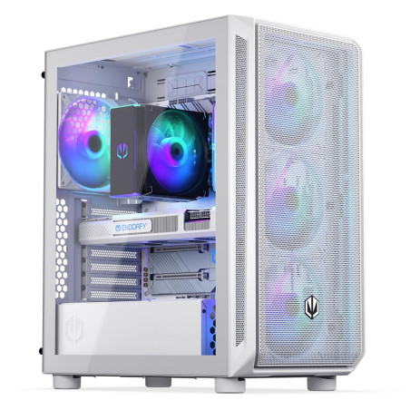 ENDORFY Arx 500 White ARGB, 4 ventilateurs ARGB de 140 mm inclus, panneau latéral en verre trempé, grande compatibilité avec dif