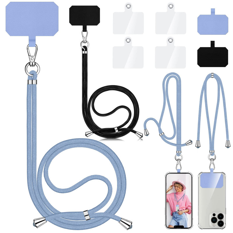 2 Pièces Cordon Téléphone Portable, Compatible avec Tous Les Smartphones, Cordon pour Telephone avec 6 Patchs, Lanière Universel