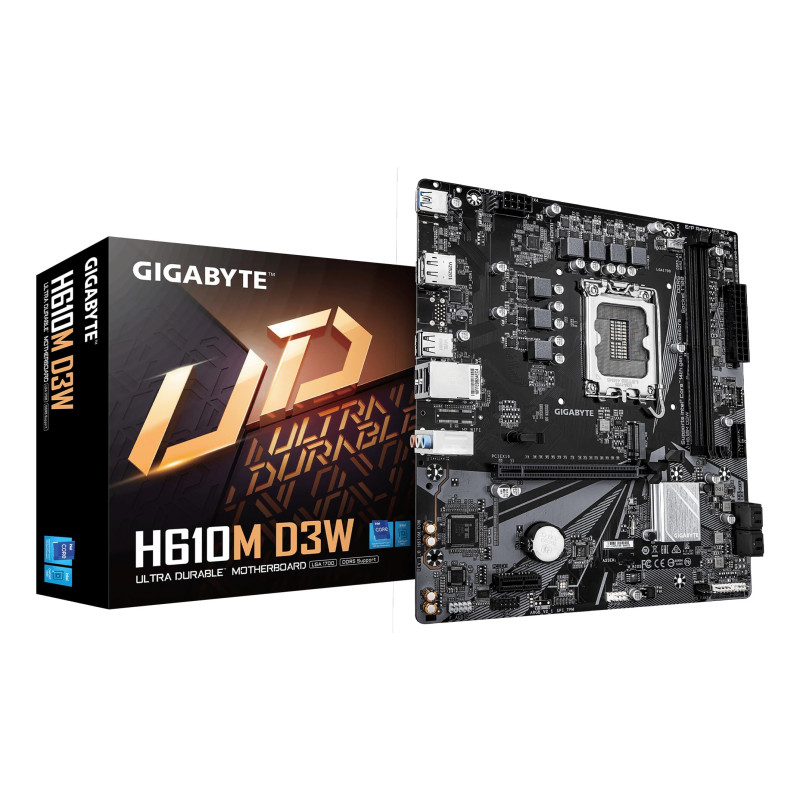 GIGABYTE H610M D3W Carte Mère - Prend en Charge Les processeurs Intel Core 14e génération, VRM 5+1+1 Phases, Jusqu’à 5600MHz DDR GIGABYTE H610M D3W Carte Mère - Prend en Charge Les processeurs Intel Core 14e génération, VRM 5+1+1 Phases, Jusqu’à 5600MHz DDR