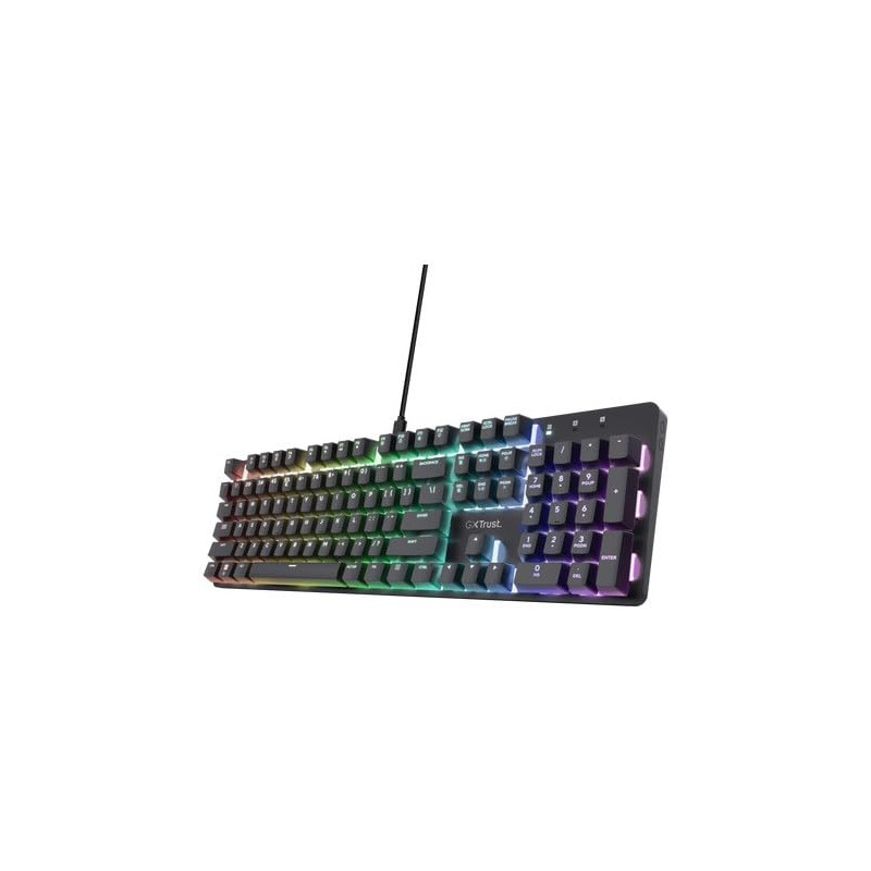 Trust GXT 871 Zora Clavier Mécanique QWERTY US avec Éclairage RGB, Linéaire Huano Switches, Logiciel Inclus, Anti-Ghosting N-Key Trust GXT 871 Zora Clavier Mécanique QWERTY US avec Éclairage RGB, Linéaire Huano Switches, Logiciel Inclus, Anti-Ghosting N-Key