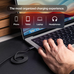 Statik MagStack Câble de charge magnétique USB C – Câble plat spiralé organisé anti-enchevêtrement, charge rapide de 100 W, comp