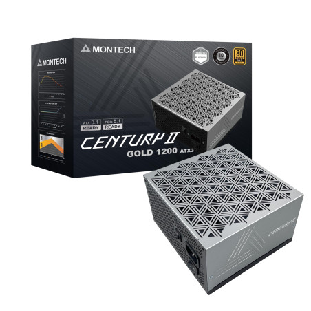 MONTECH Century II - Alimentation ATX Haut de Gamme 1200 W - 80 Plus Gold & Cybenetics Platinum - Entièrement modulaire - ATX 3.