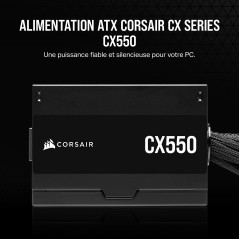 CORSAIR CX550 ATX 550W Alimentation - Certifiée 80 Plus Bronze - Faible Bruit - Câbles gainés - Non Modulaire - EU - Noir