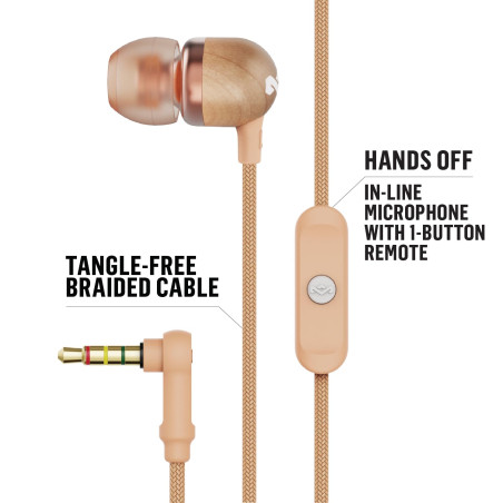 Marley House of Smile Jamaica Écouteurs Intra-Auriculaires, Bouton de Contrôle du Microphone, Driver 9,2mm Anti-Bruit, 2 Tailles