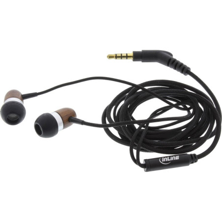 InLine 55357 Woodin écouteurs avec Microphone Filaire/Touche de Fonction Noyer