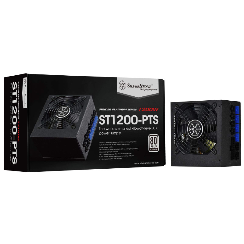 SilverStone SST-ST1200-PTS - Série Strider Platinum, 1200W 80 Plus Platine ATX Alimentation PC, bruit réduit, Ventilateur HYB 12 SilverStone SST-ST1200-PTS - Série Strider Platinum, 1200W 80 Plus Platine ATX Alimentation PC, bruit réduit, Ventilateur HYB 12