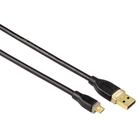 Hama Câble micro USB, USB A mâle - Micro USB B mâle, Or, Blindé, Noir, 0,75m