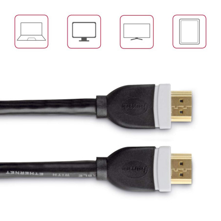 Hama Câble HDMI™ haute vitesse (3D, Full HD, 4K, Ethenet, plaque or, Double blindage, 5 m) Noir/Blanc/Dorée