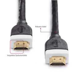 Hama Câble HDMI™ haute vitesse (3D, Full HD, 4K, Ethenet, plaque or, Double blindage, 5 m) Noir/Blanc/Dorée