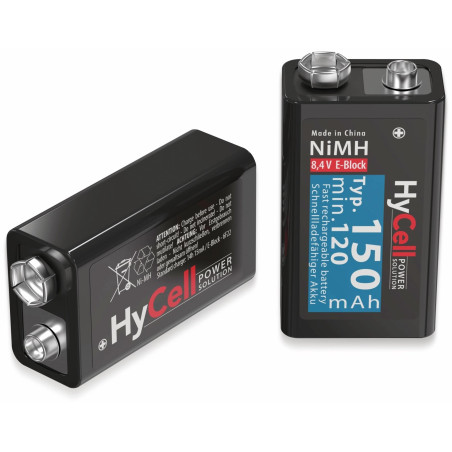 HyCell Pile Rechargeable NiMH 9V 180 mAh 8,4V (1 PCE) – Pile 6LR61 Rechargeable pour Lampes Torches, Jouets électroniques, Stati