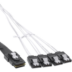 InLine Câble de Connexion SAS SFF8087 (4 x SATA, 1 : 1, OCR, 1 m) Blanc