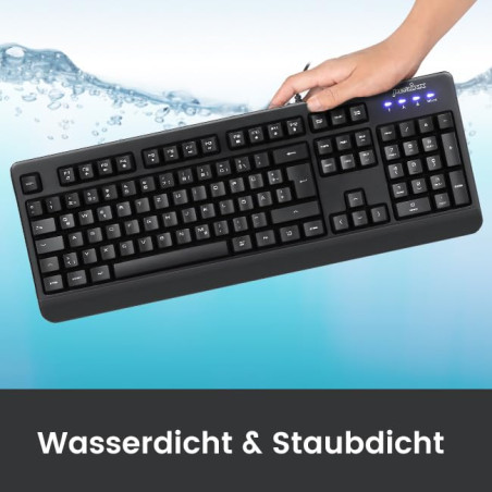 perixx Clavier USB Periboard-517 Noir Staubgeschützt, Spritzwassergeschützt