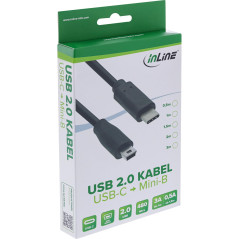 Inline USB C/USB Mini-B, 3 m câble USB USB 2.0 Mini-USB B Noir