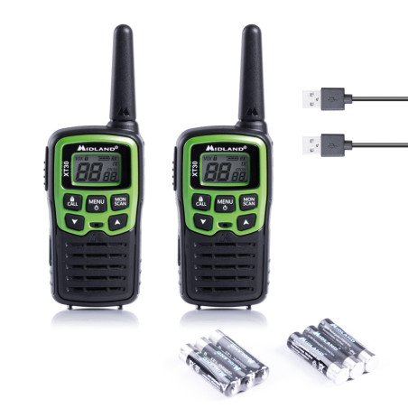 Midland - Talkie Walkie pour Familles XT30 avec Piles Rechargeables USB, 2 Radio Récepteur Émetteur pour Famille Outdoor - 16 Ca
