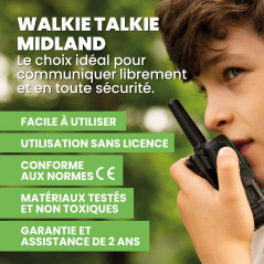 Midland - Talkie Walkie pour Familles XT30 avec Piles Rechargeables USB, 2 Radio Récepteur Émetteur pour Famille Outdoor - 16 Ca