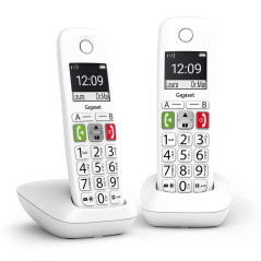 Gigaset E290 Duo - Téléphone Fixe sans Fil Blanc, 2 combinés avec Grand écran rétroéclairé, larges Touches, Fonction Blocage D'a