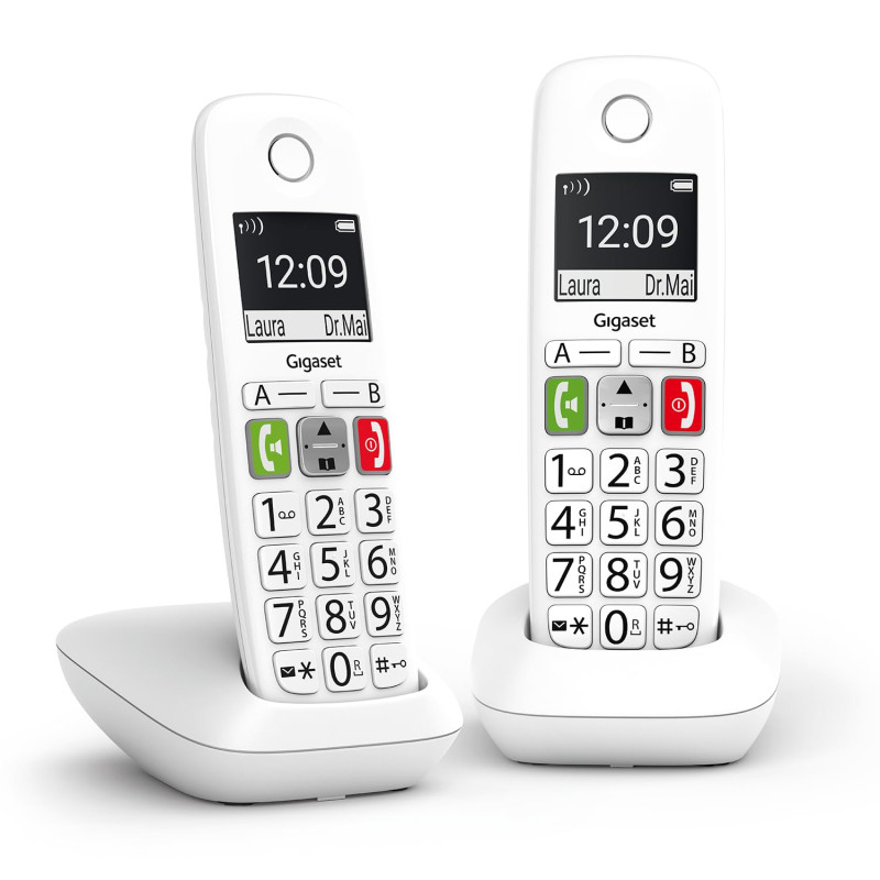 Gigaset E290 Duo - Téléphone Fixe sans Fil Blanc, 2 combinés avec Grand écran rétroéclairé, larges Touches, Fonction Blocage D'a Gigaset E290 Duo - Téléphone Fixe sans Fil Blanc, 2 combinés avec Grand écran rétroéclairé, larges Touches, Fonction Blocage D'a