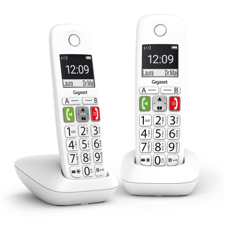 Gigaset E290 Duo - Téléphone Fixe sans Fil Blanc, 2 combinés avec Grand écran rétroéclairé, larges Touches, Fonction Blocage D'a