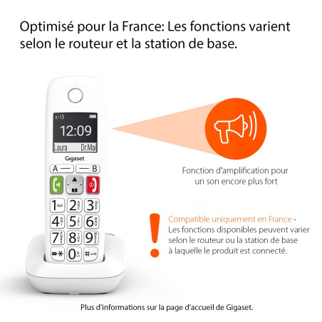 Gigaset E290 Duo - Téléphone Fixe sans Fil Blanc, 2 combinés avec Grand écran rétroéclairé, larges Touches, Fonction Blocage D'a