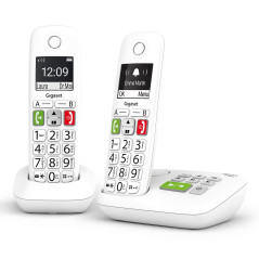 Gigaset E290A Duo - Téléphone Fixe sans Fil Blanc avec Répondeur Intégré, 2 combinés avec Grand écran rétroéclairé, larges Touch