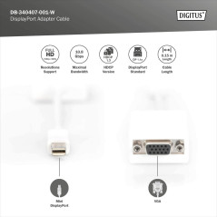 DIGITUS Adaptateur Graphique Mini DisplayPort, mDP vers VGA, Full HD 60Hz, 1920 x 1080 Pixels, Blanc