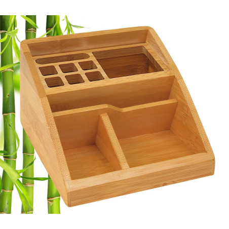 Wedo 61507 Butler bambou, 3 compartiments, insert pour stylo, dimensions 15,4 x 12,3 x 9 cm, dans une boîte cadeau, marron